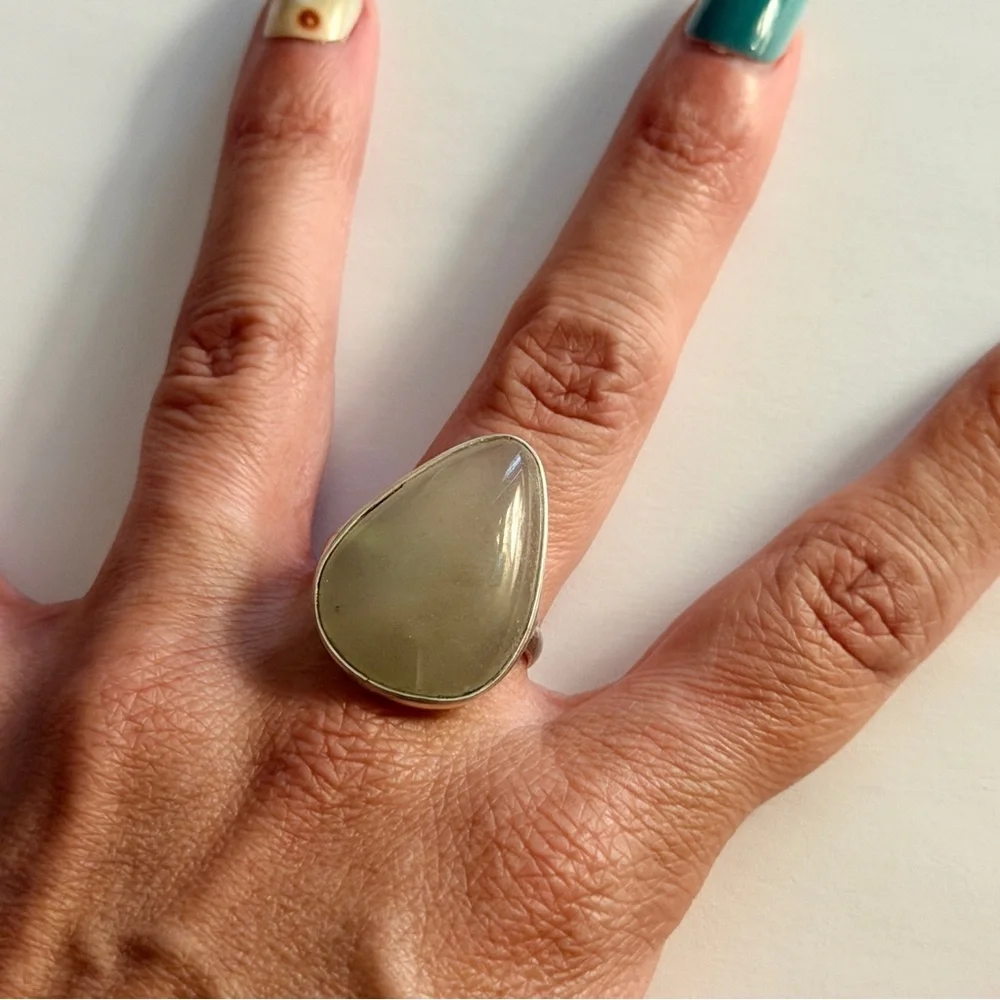 New Aventurine Elegant Green Quartz 925 Sterling Silver Tear Drop Artisan Ring